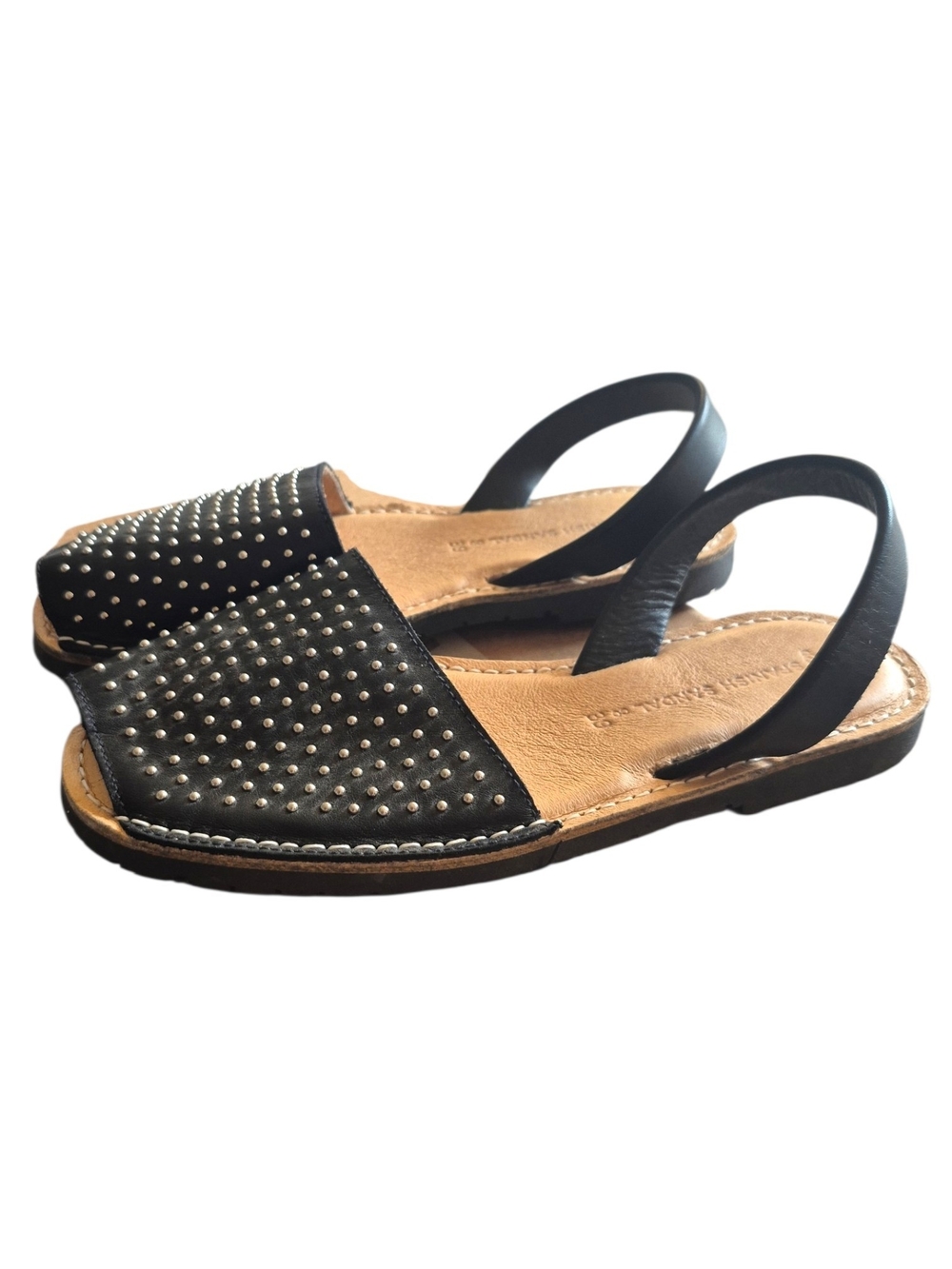 Spanish Sandals Black Leather Studded Avarca Slingback Flats Artisan 39, 8.5/9 - Picture 3 of 9